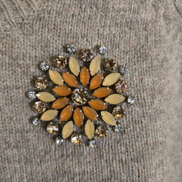 Garnet Hill 100% Lambswool Embellished Jeweled Crewneck Pullover Sweater Size S - Picture 4 of 7